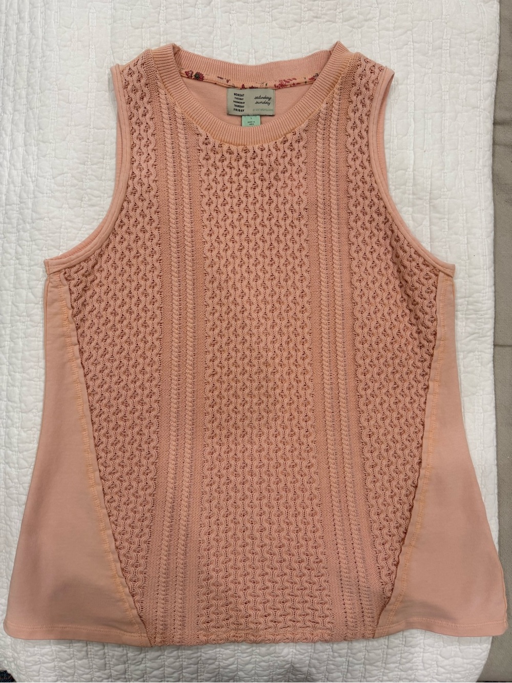 Anthropologie Peach Crochet-Front Sleeveless Knit Tank